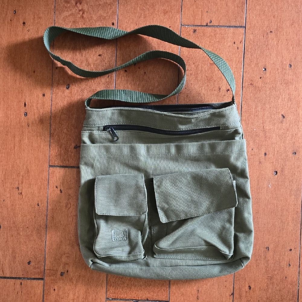Cotton Olive Green Canvas Crossbody Mail Bag
